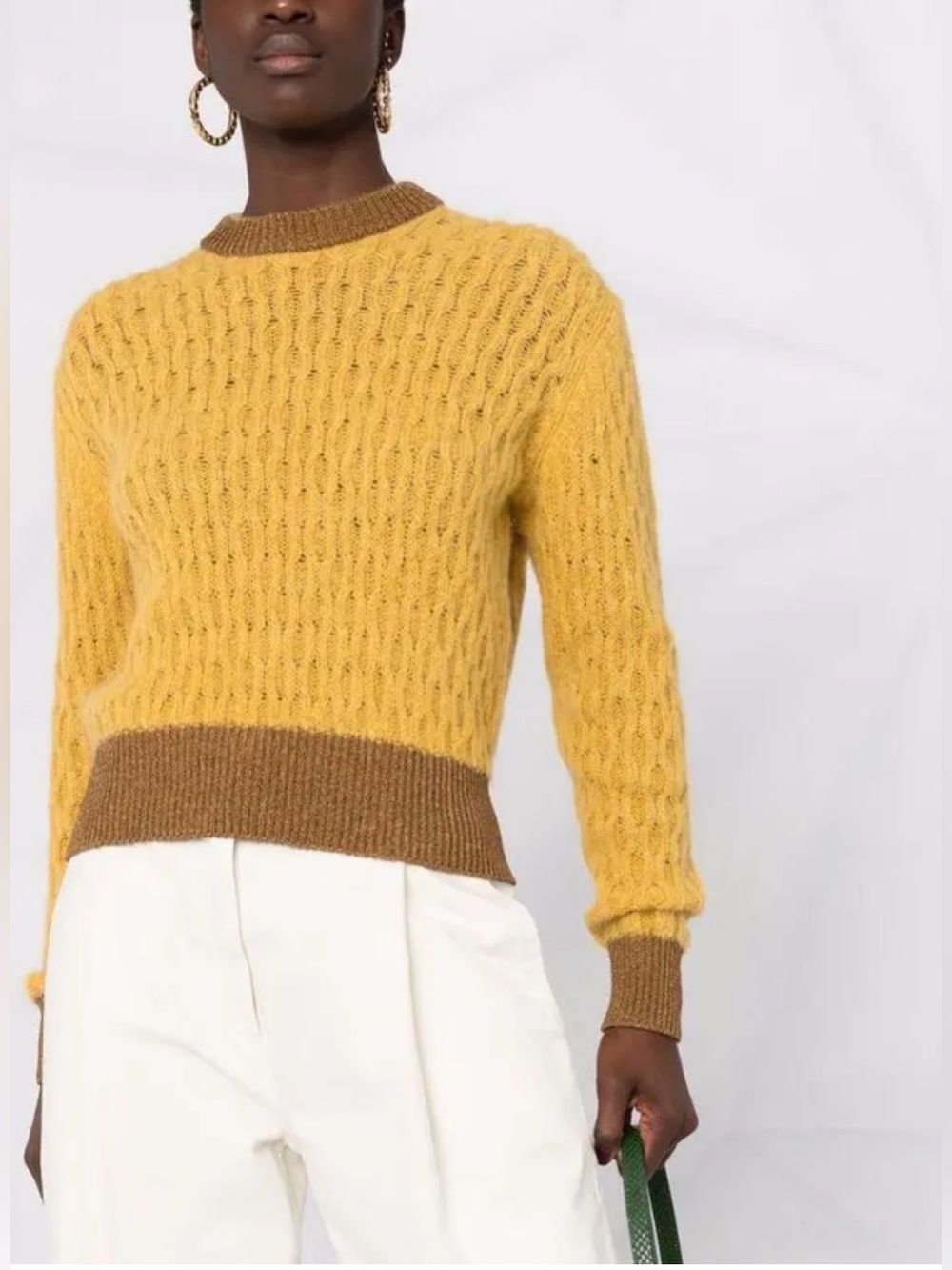 PINKO two-Tone Cable-Knit alpaca blend crewneck sweater